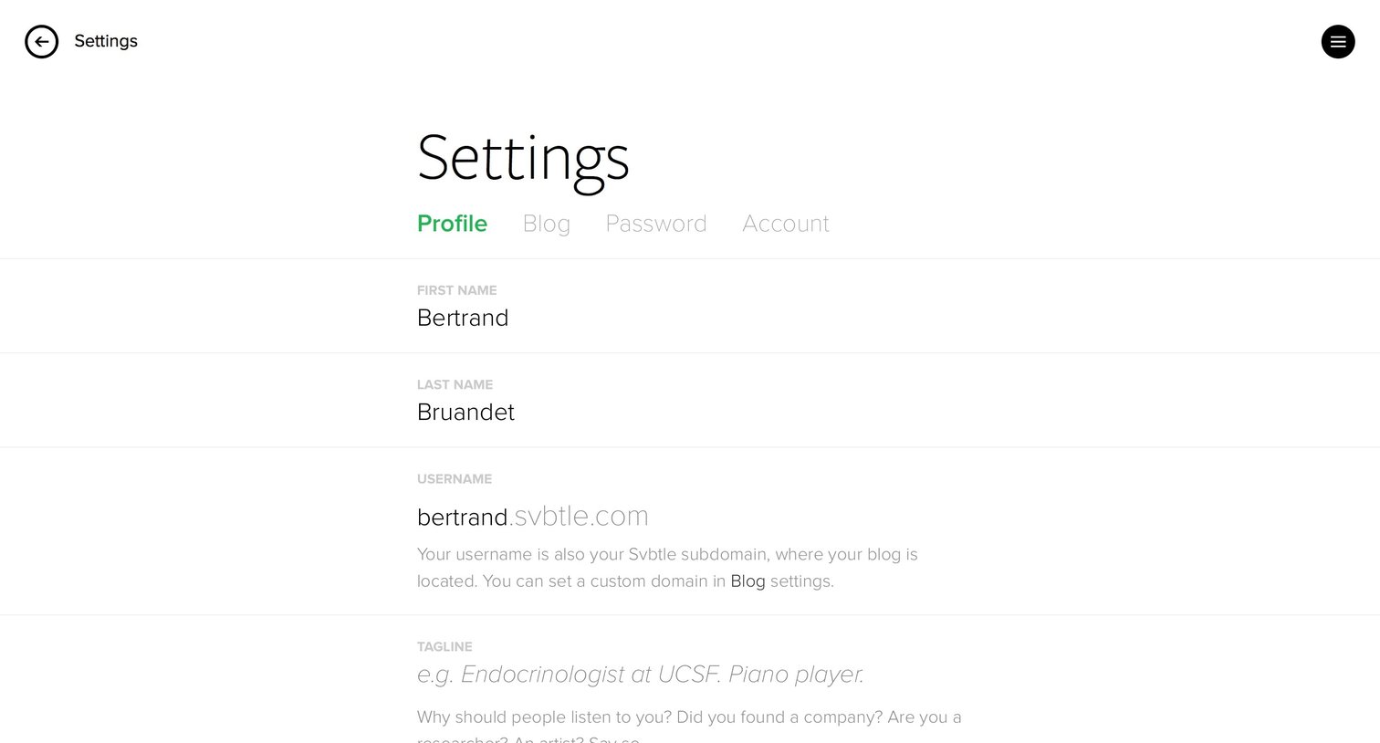 Svbtle - Settings screen