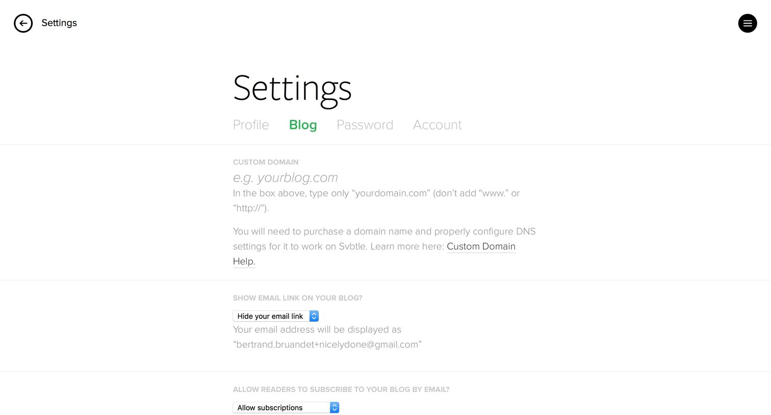 Svbtle - Settings screen
