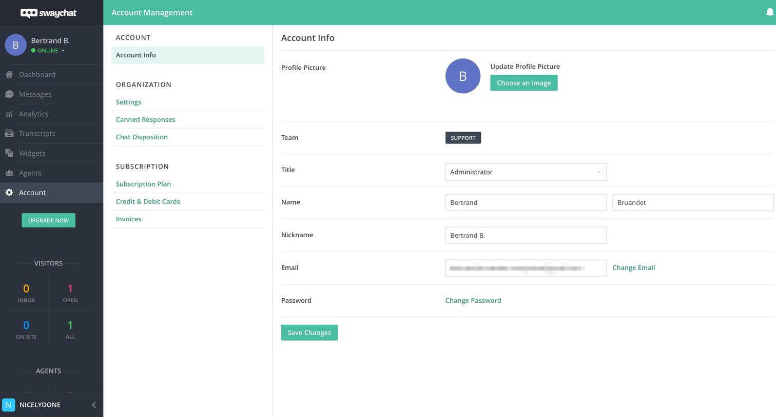 SwayChat - Settings screen