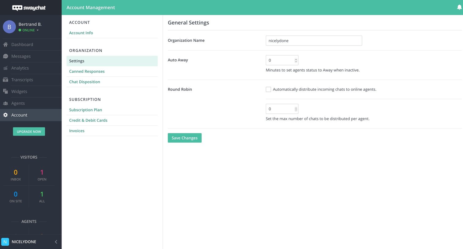 SwayChat - Settings screen