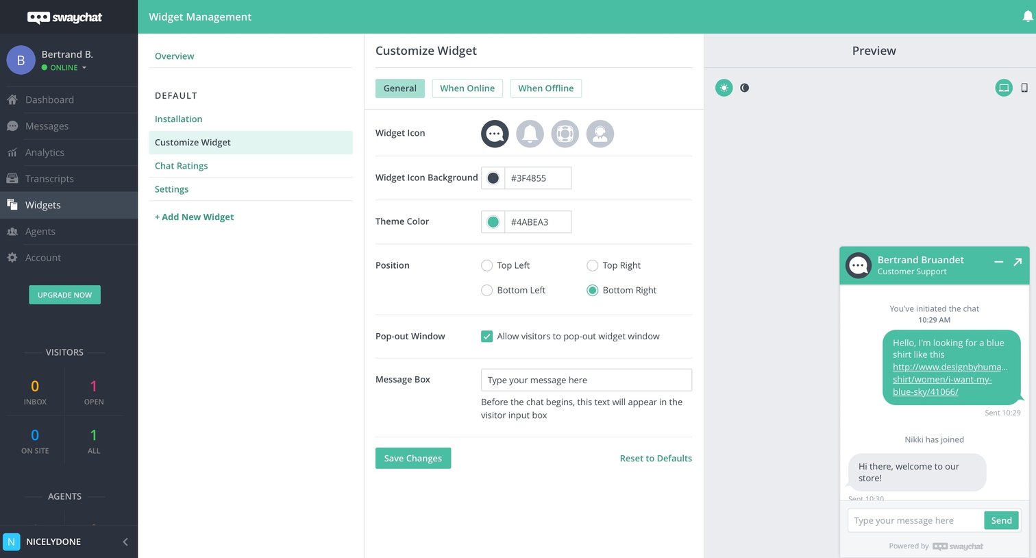 SwayChat - Settings screen