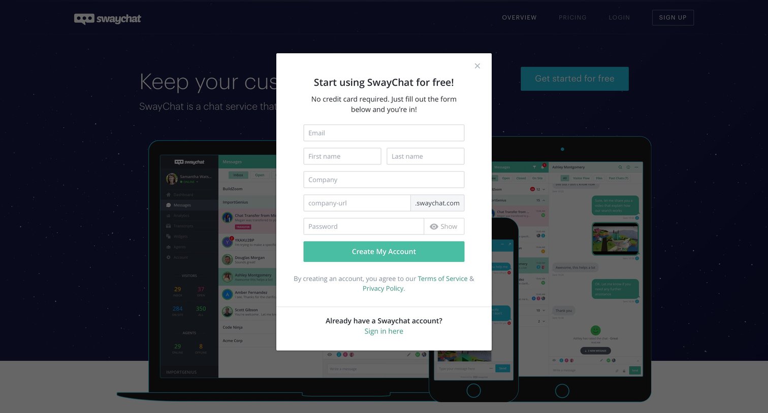 SwayChat - Sign up screen