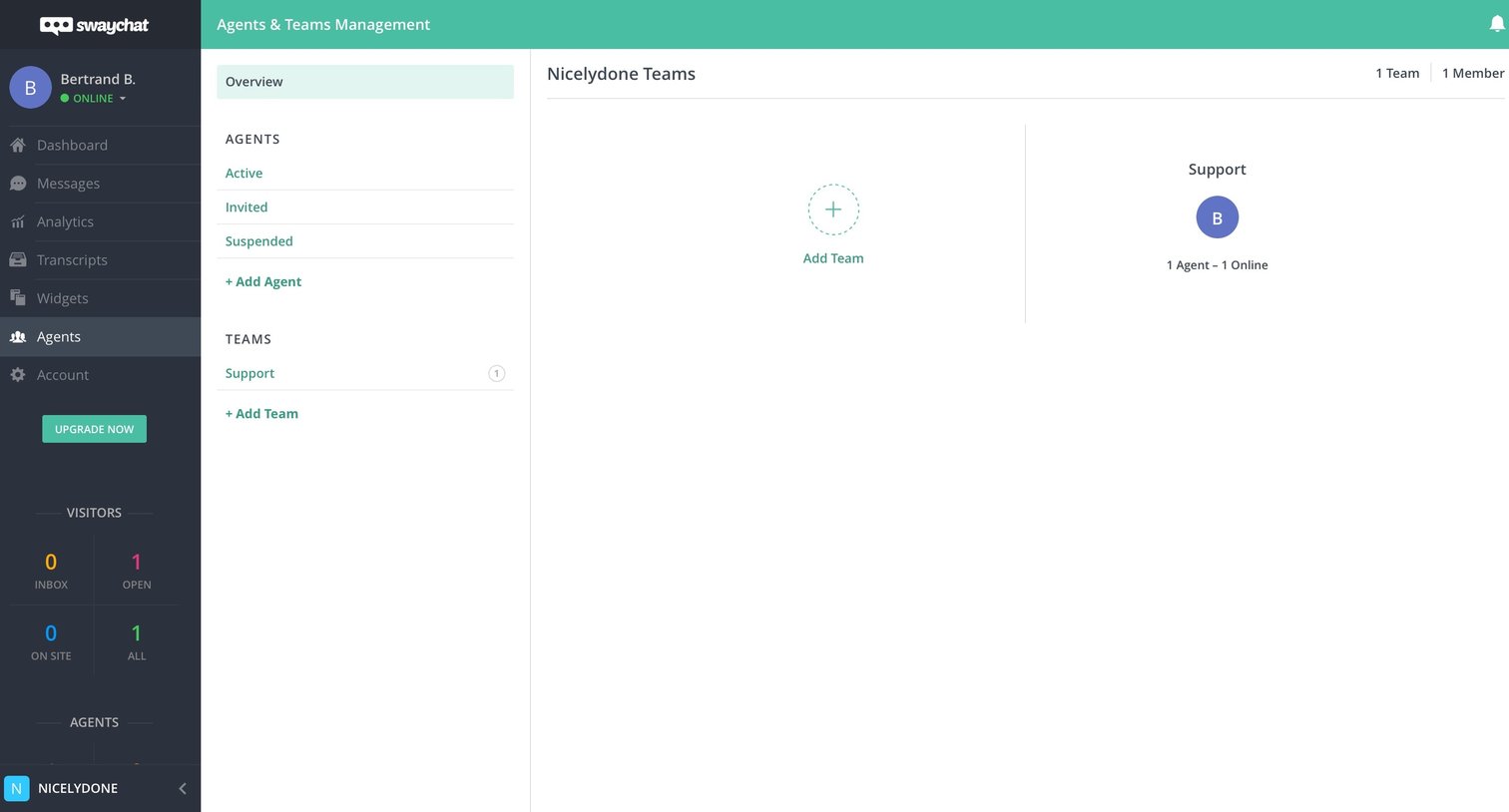 SwayChat - Team screen