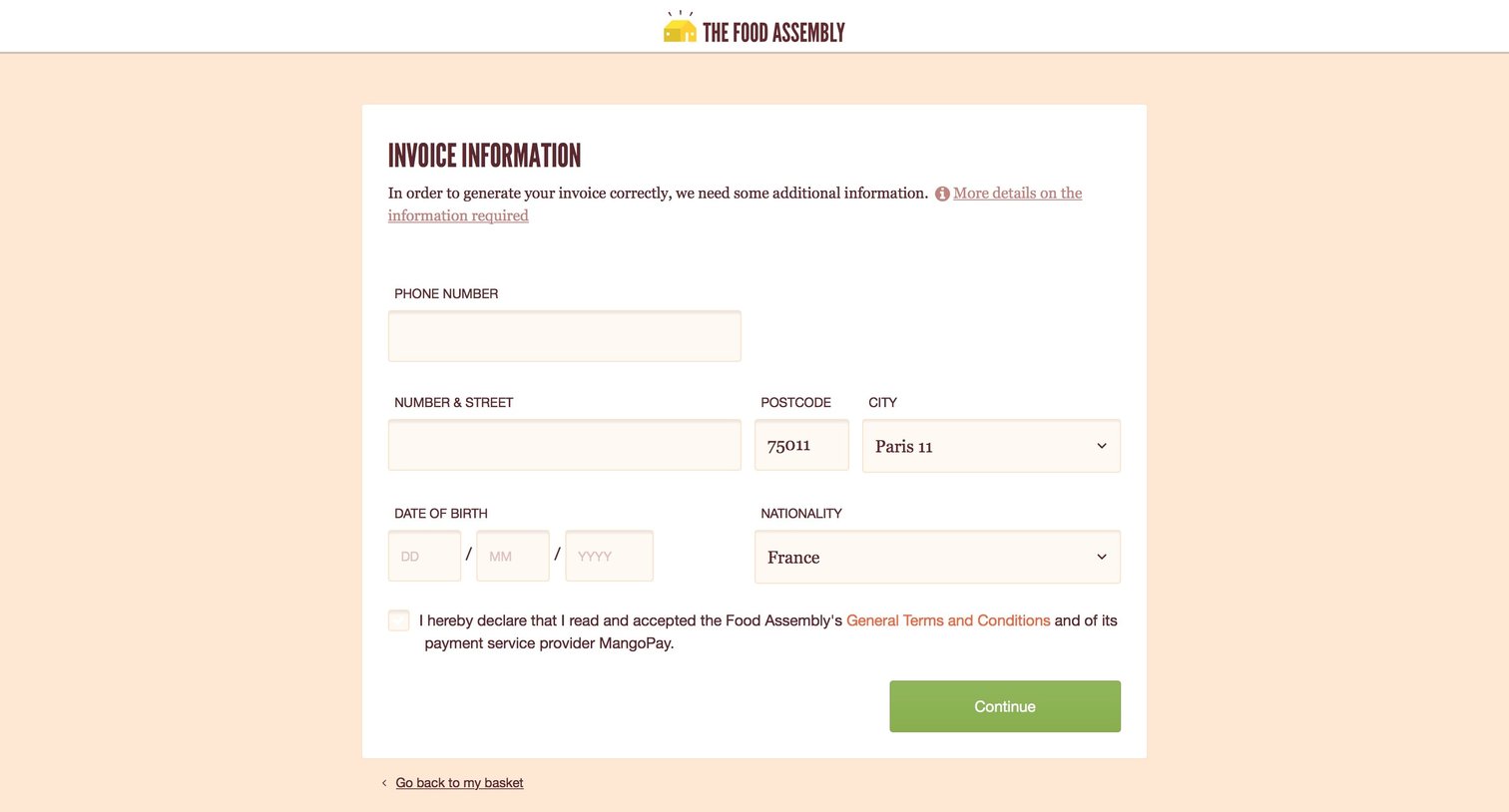 The food assembly - Checkout screen
