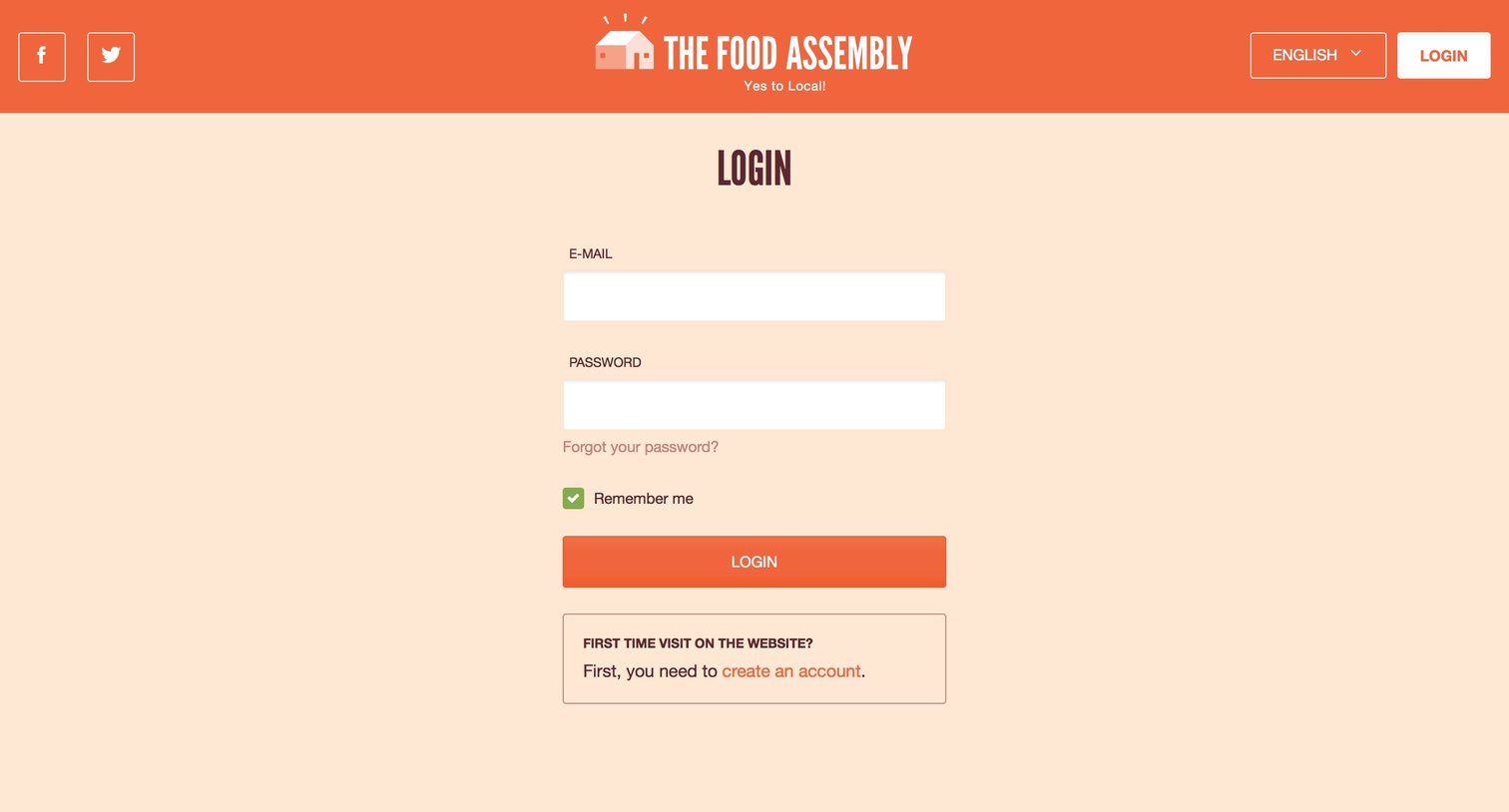 The food assembly - Sign in screen