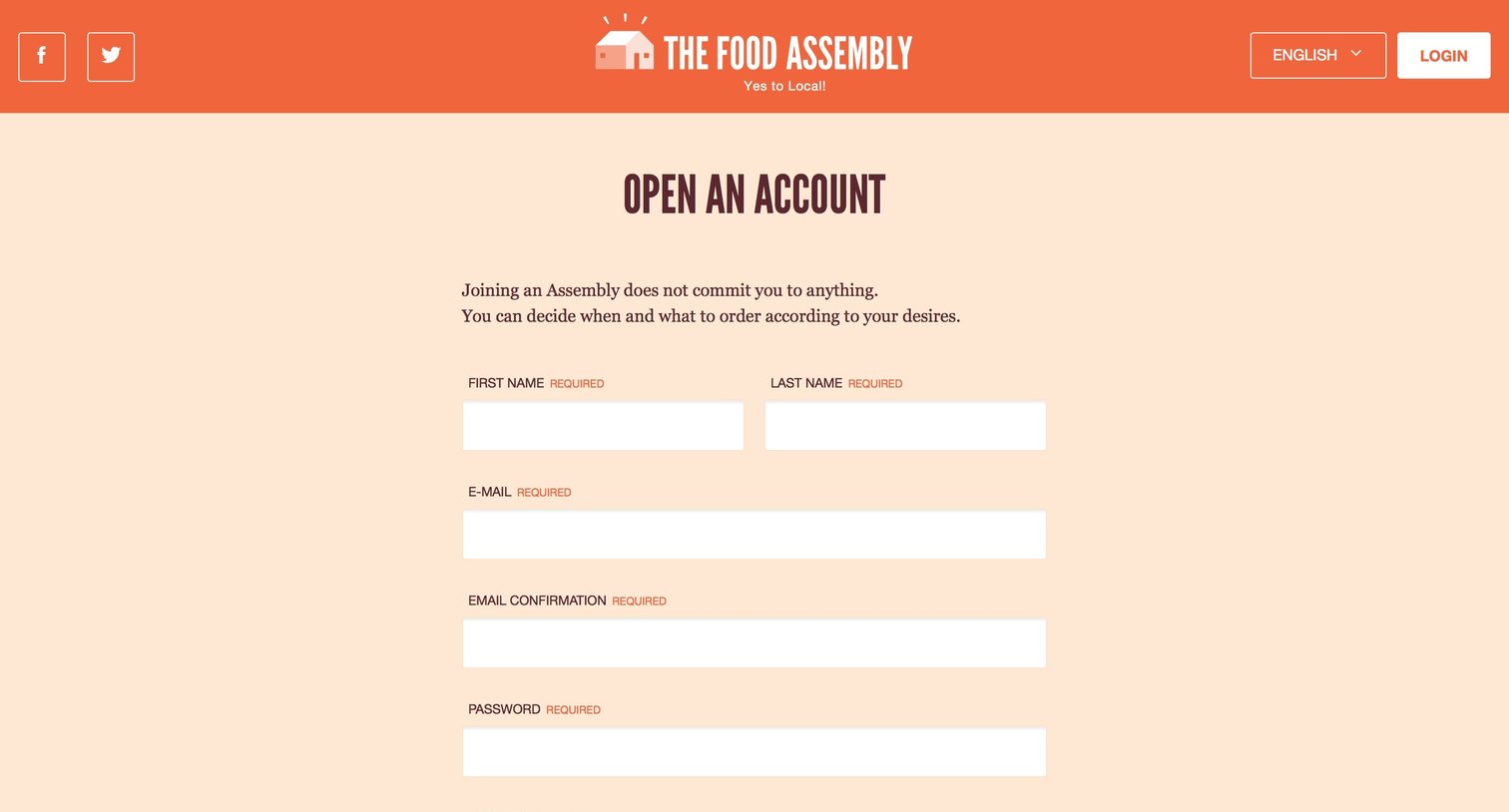 The food assembly - Sign up screen