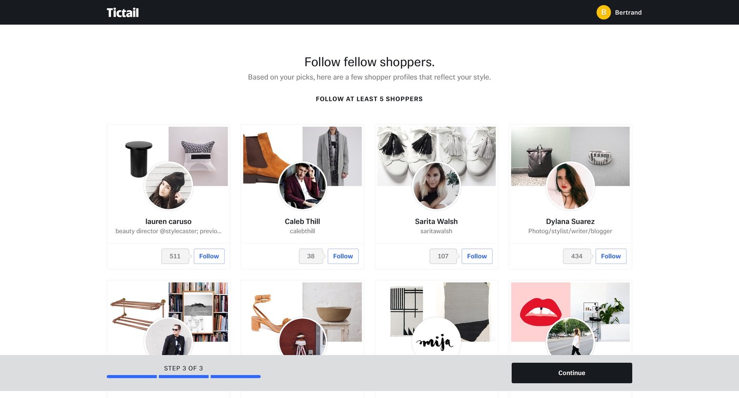 Tictail - Onboarding screen