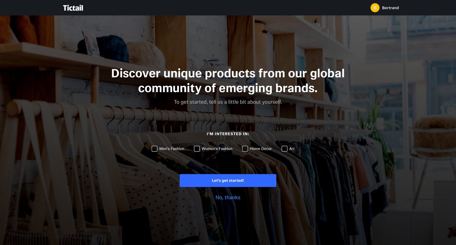 Tictail - Onboarding screen