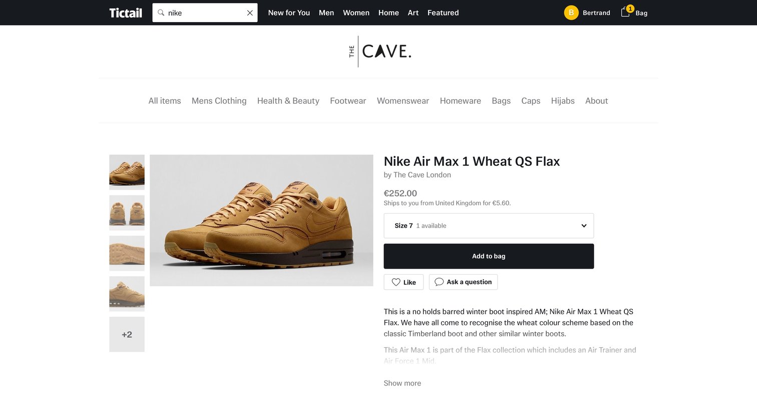 Product page from Tictail