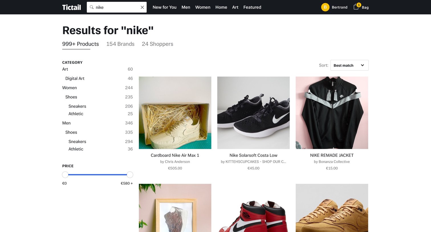 Search from Tictail