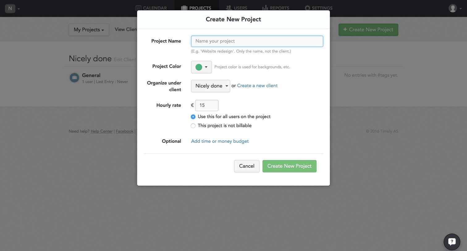 Timely - Create screen