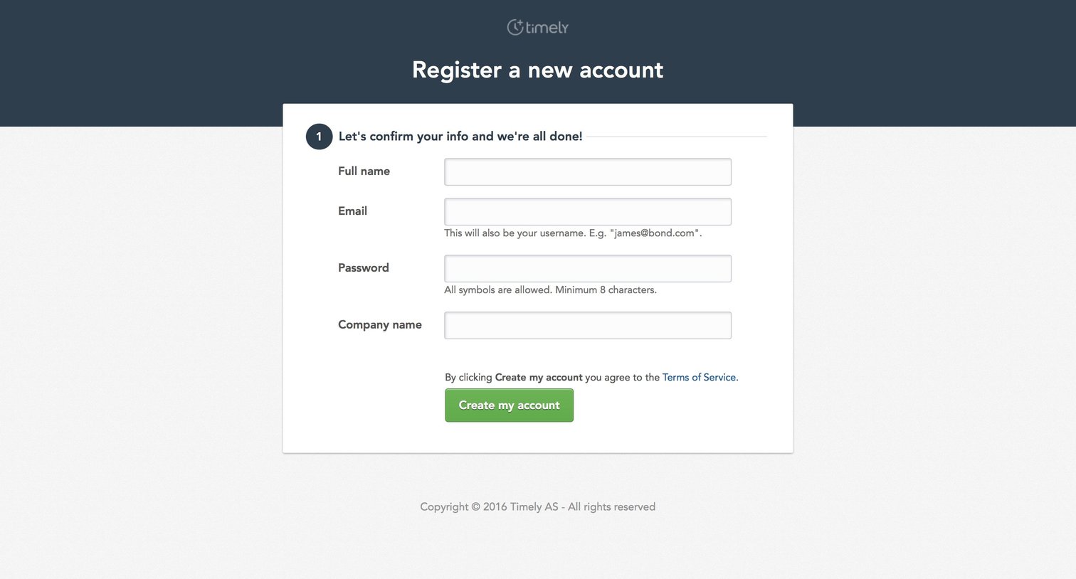 Timely - Sign up screen
