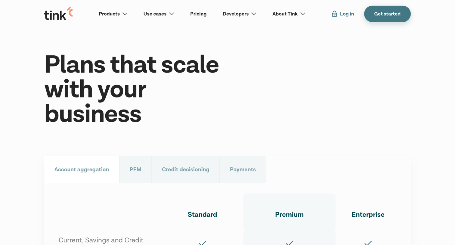 Plans & pricing from Tink