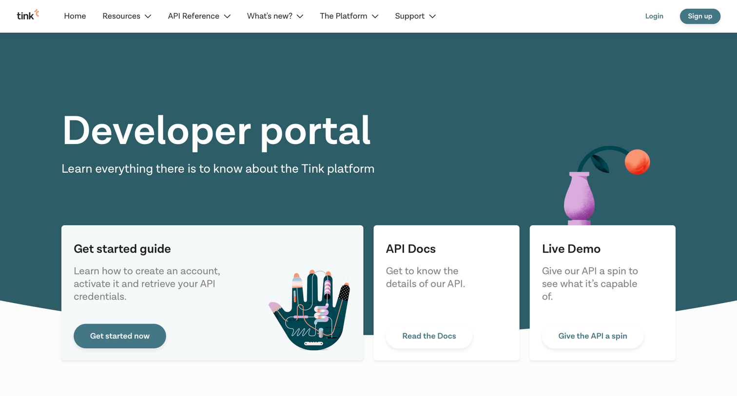 Developers section from Tink
