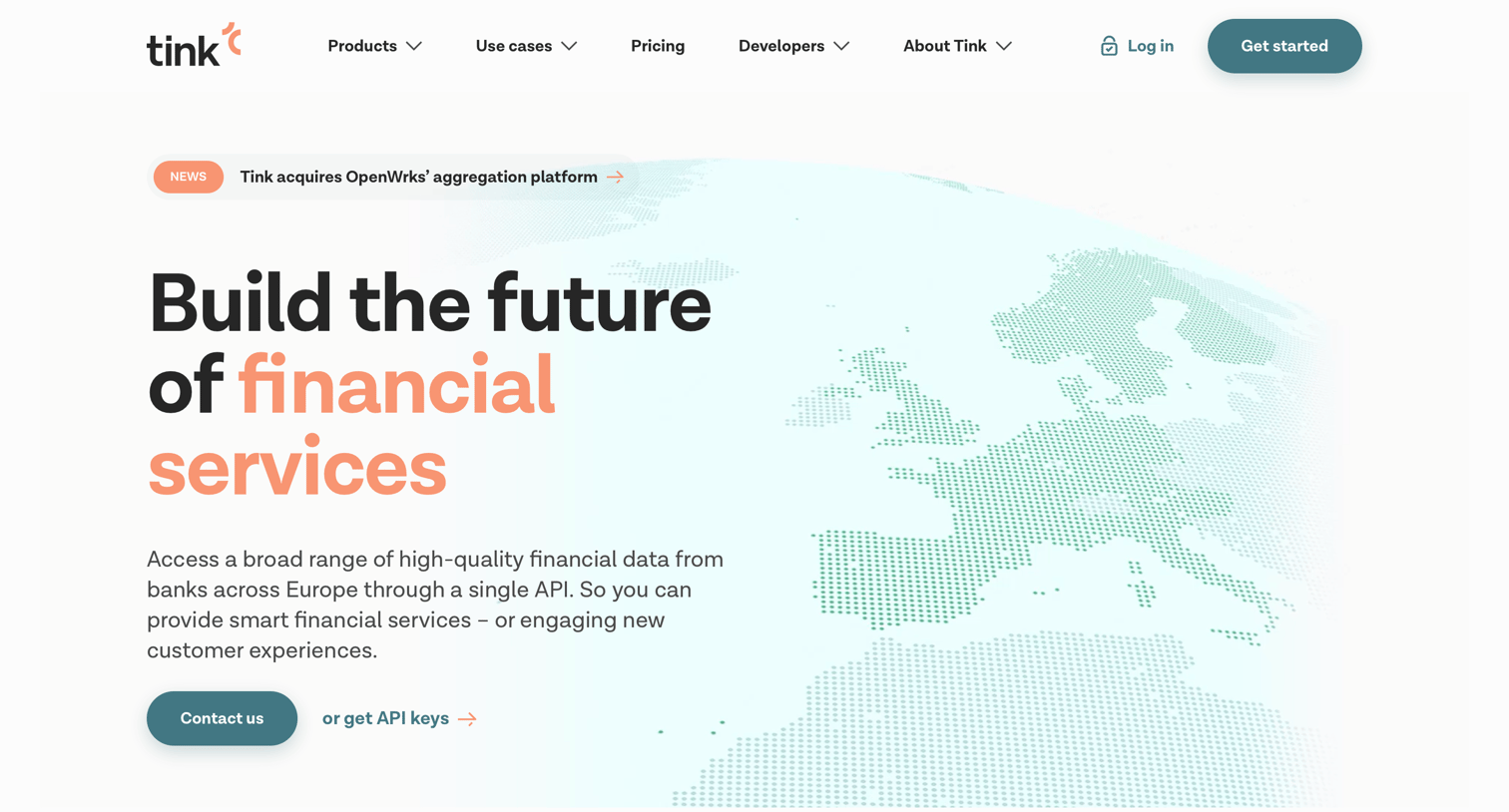 Landing page from Tink