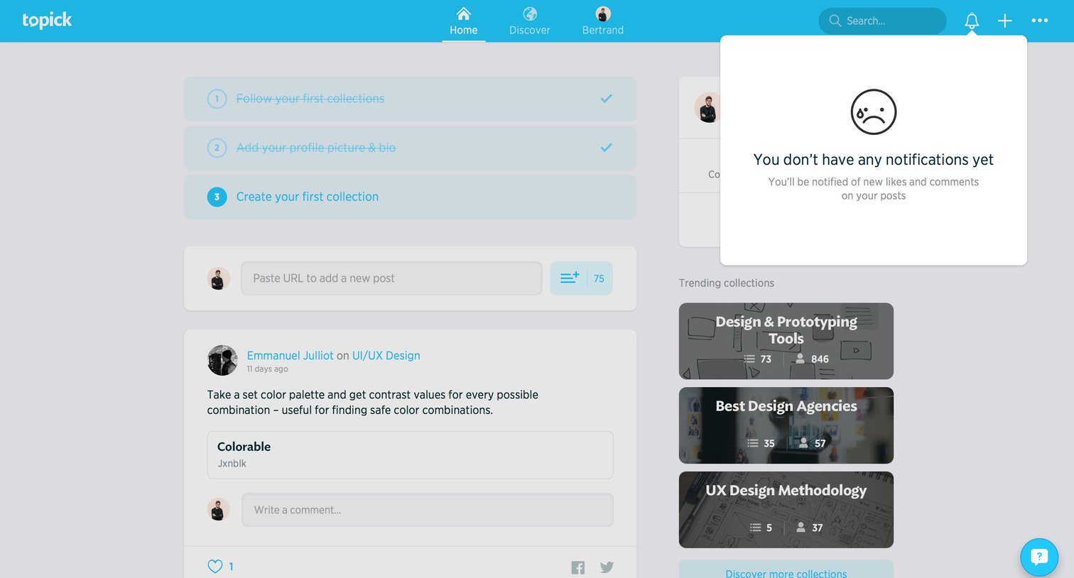 Topick - Notifications screen