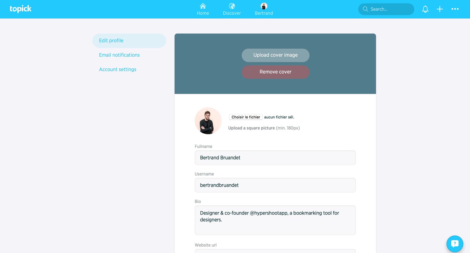Topick - Settings screen