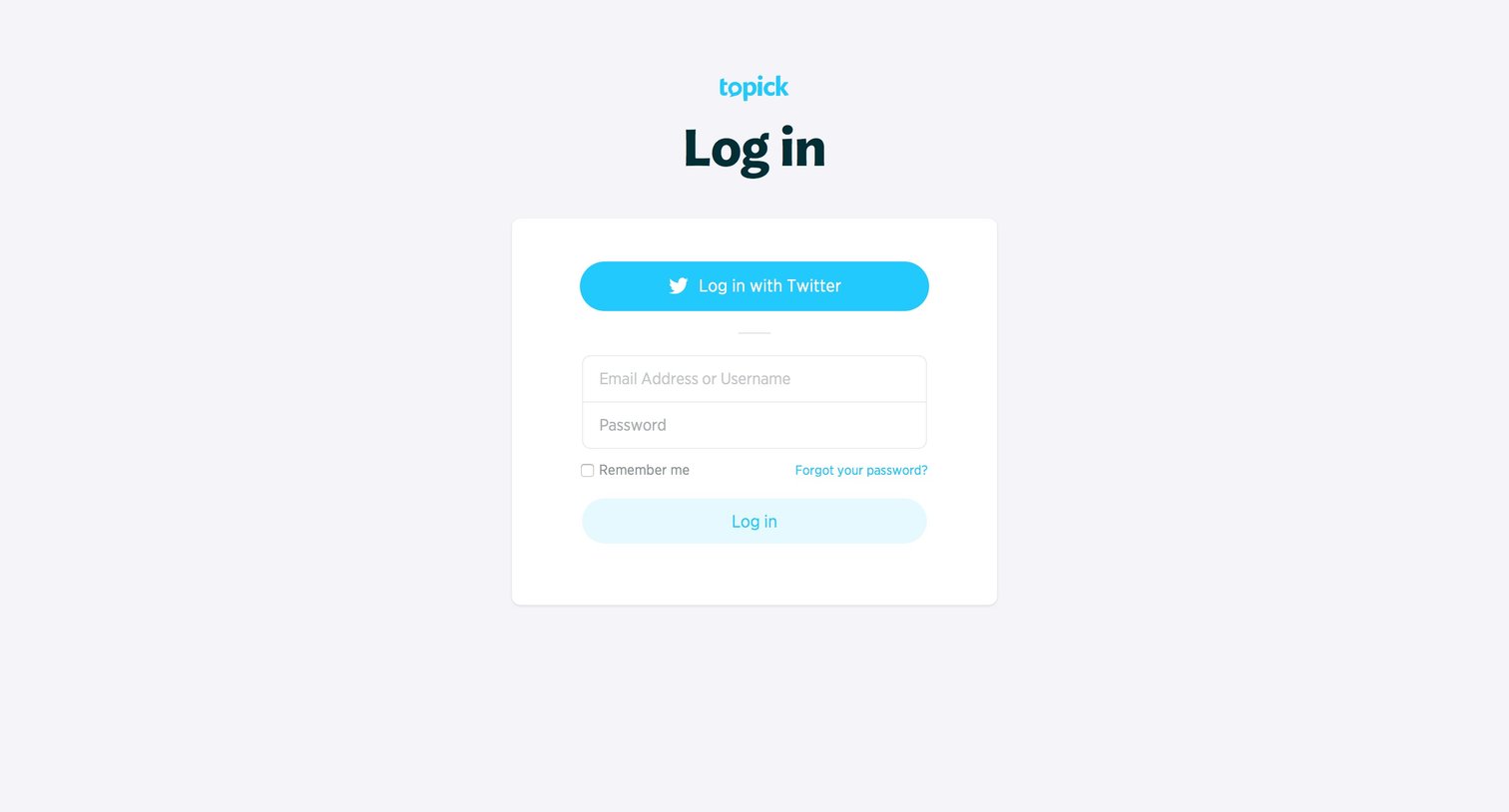 Topick - Sign In screen