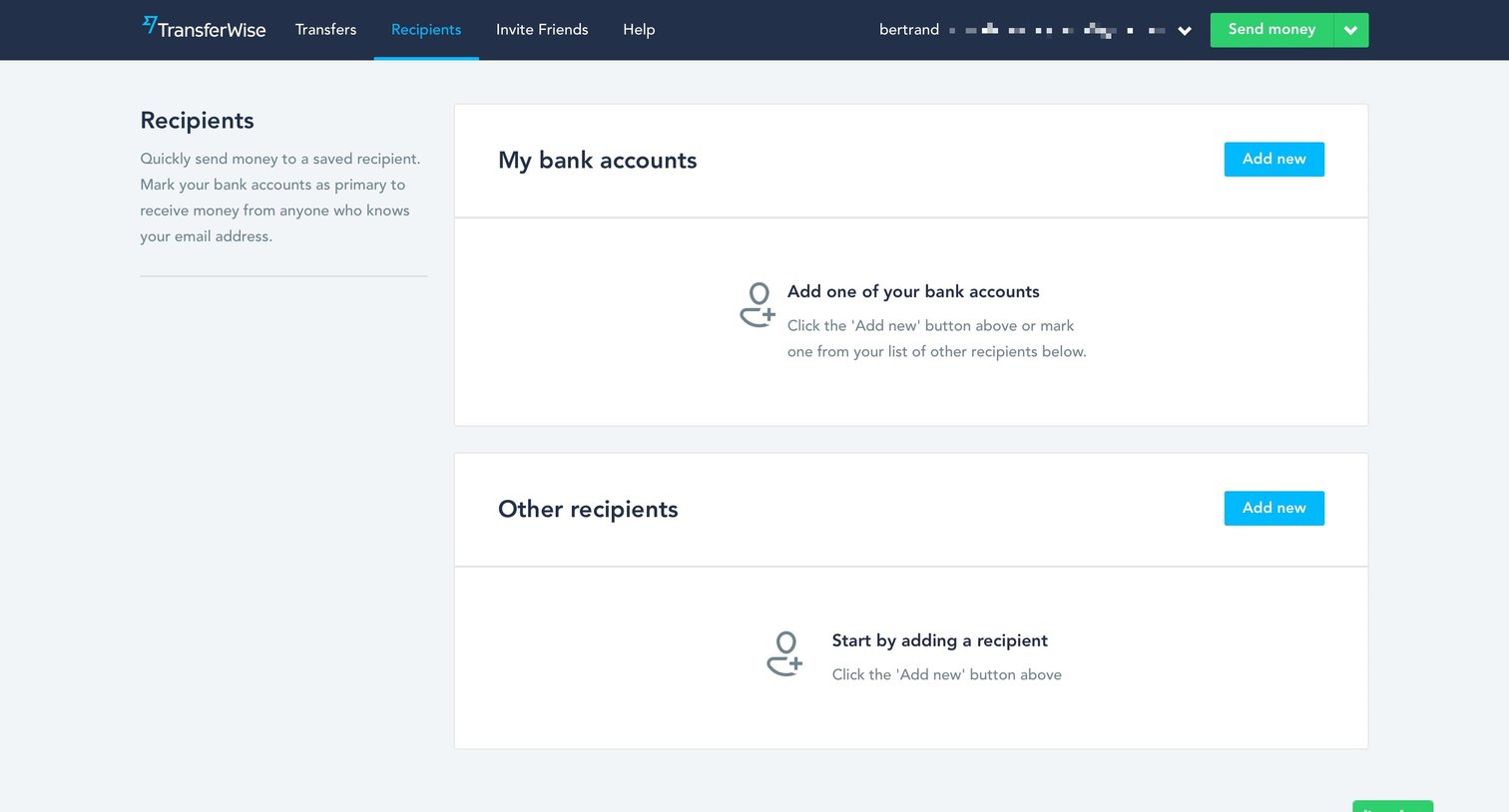 TransferWise - Empty state screen