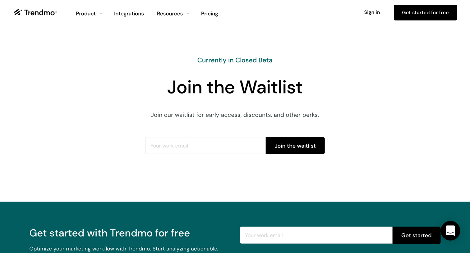 Trendmo - Sign up screen