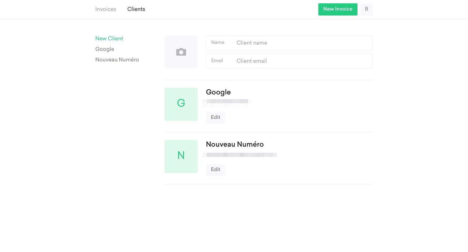 Two cards - Client list screen