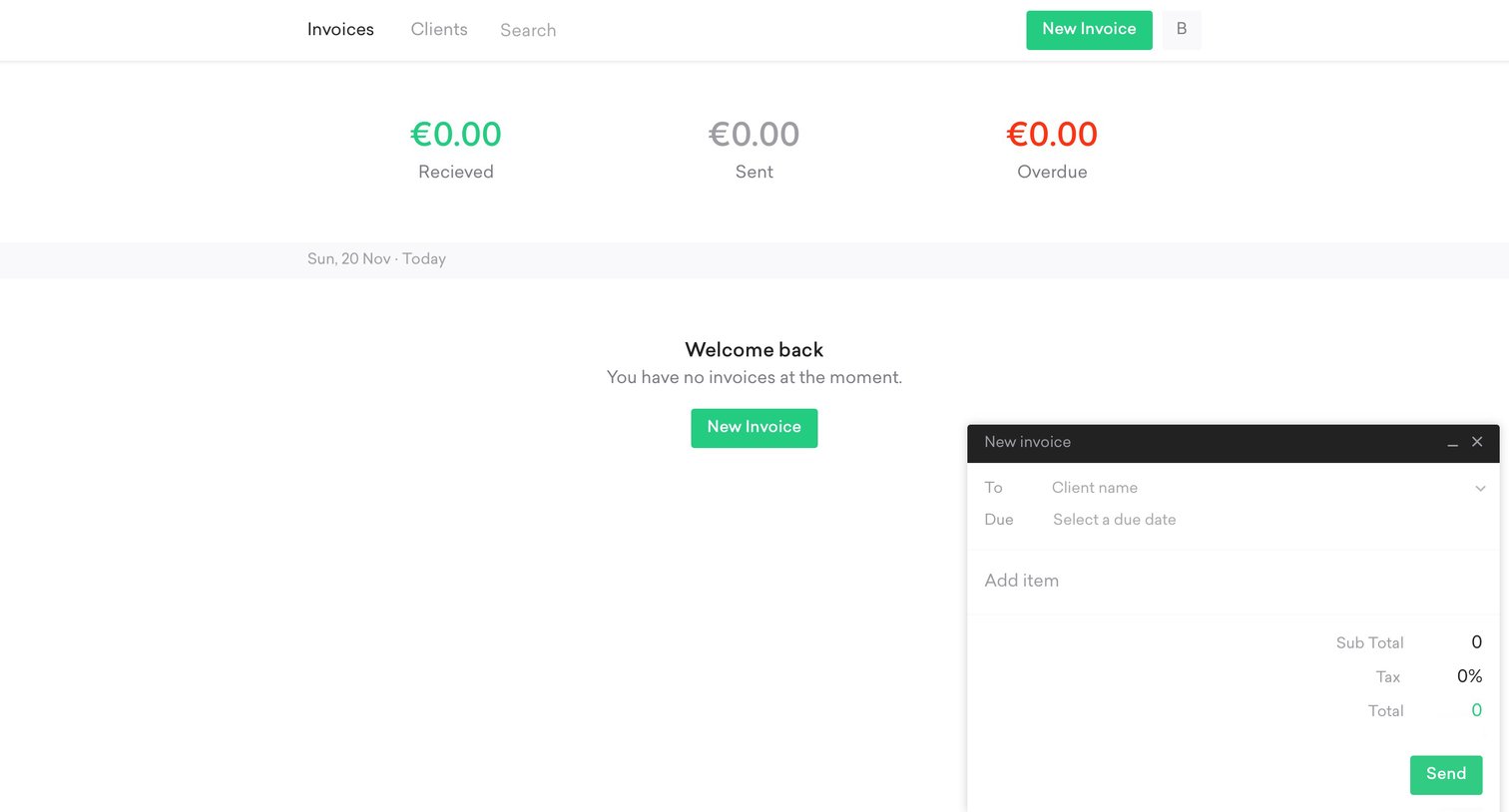 Two cards - Create invoice screen