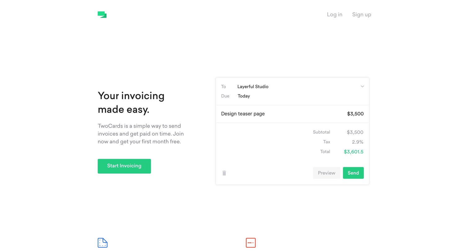 Two cards - Landing page screen