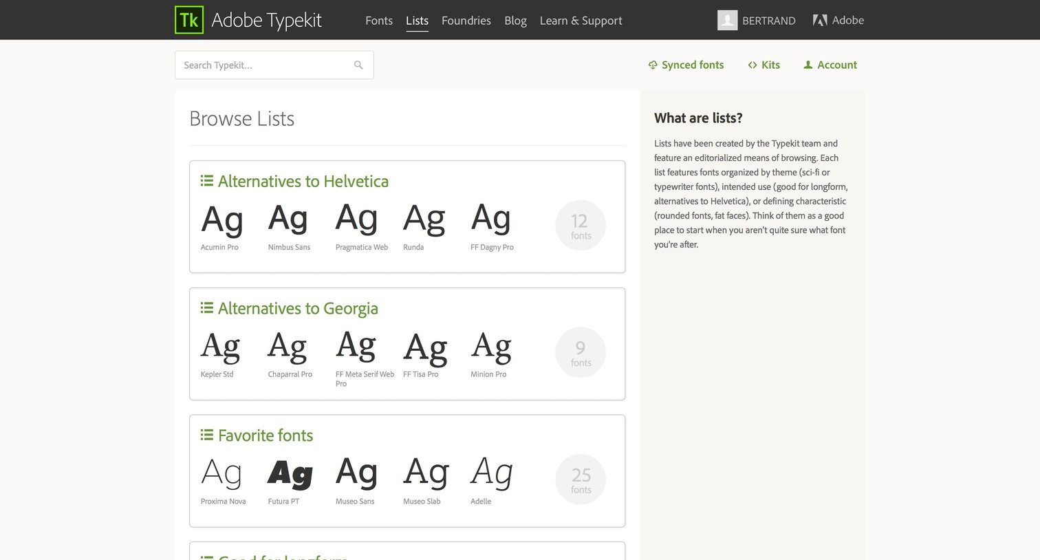 Typekit - Collections screen