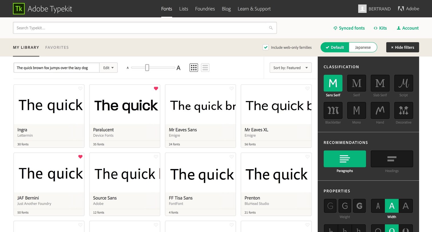 Typekit - Home grid screen
