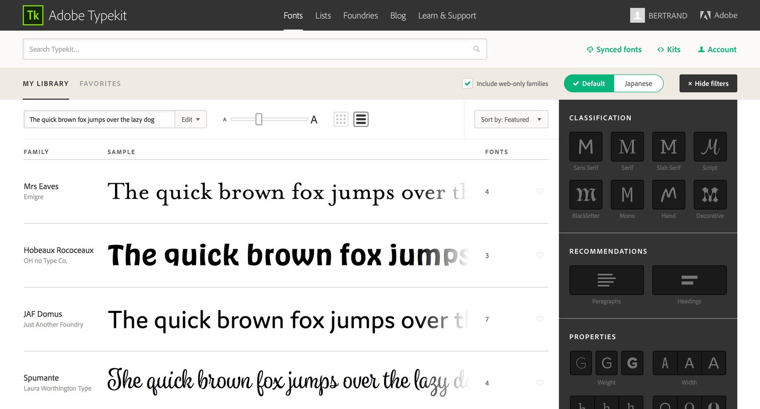 Typekit - Home screen
