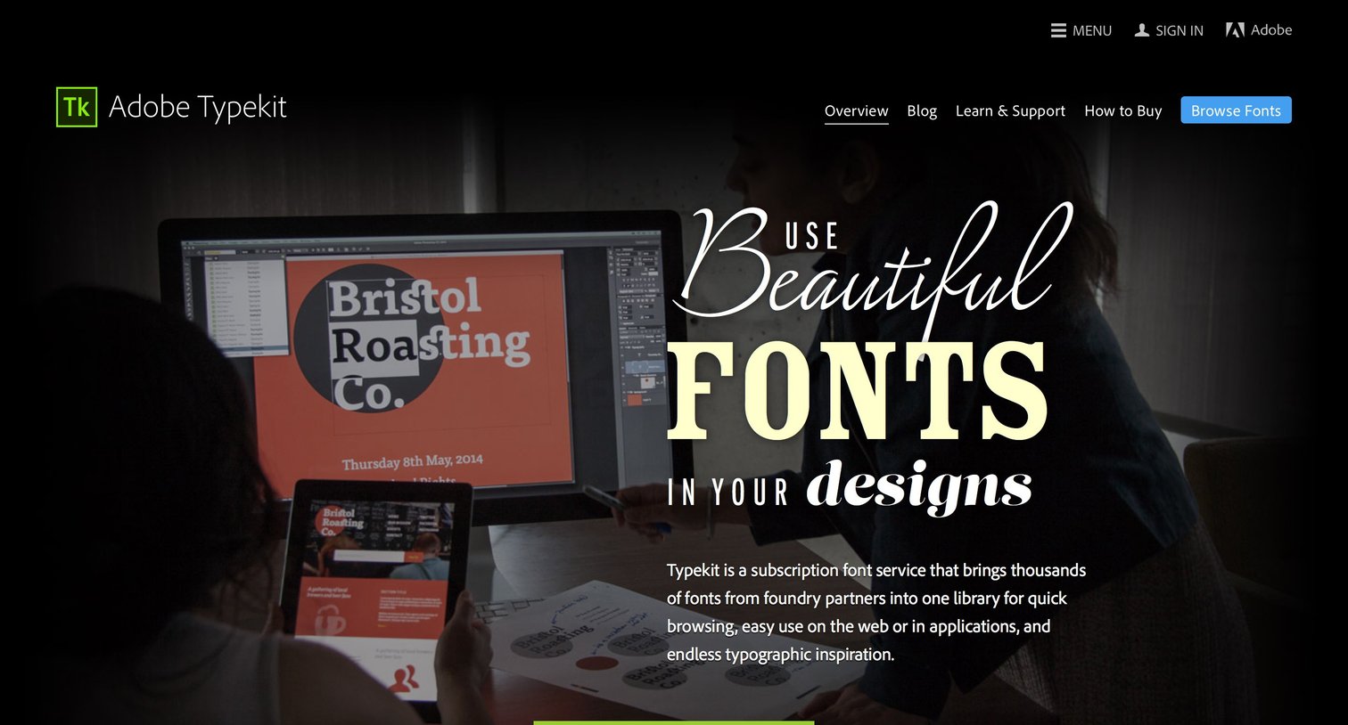 Typekit - Landing page screen
