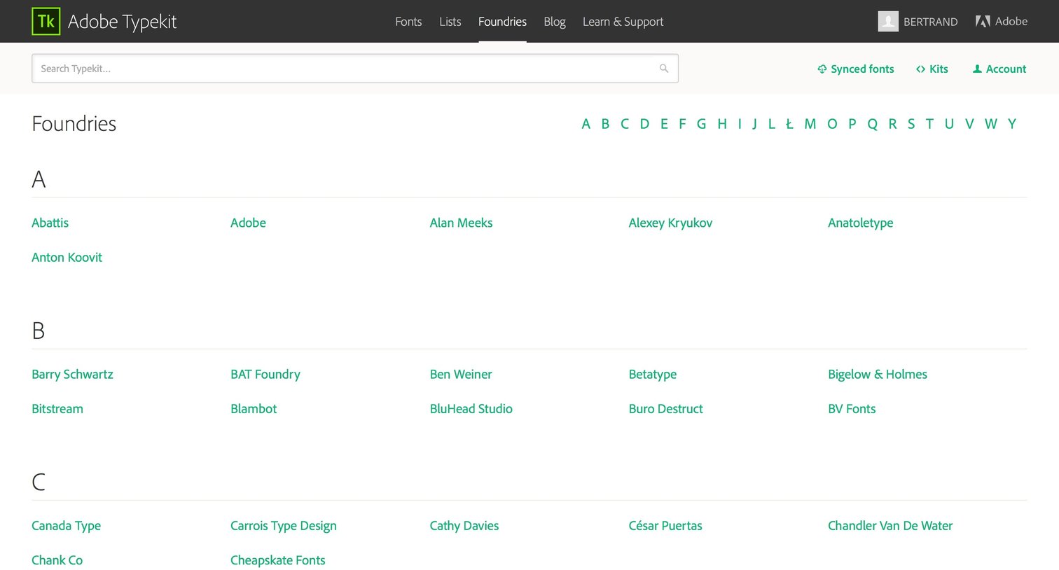 Typekit - List screen