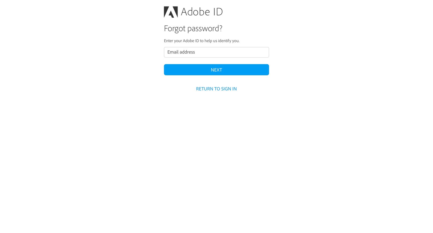 Typekit - Password reset screen