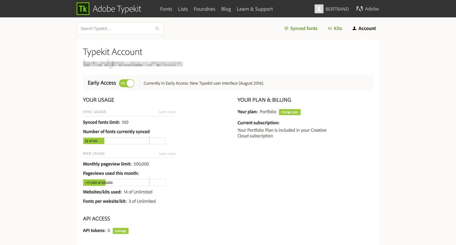 Typekit - Settings screen