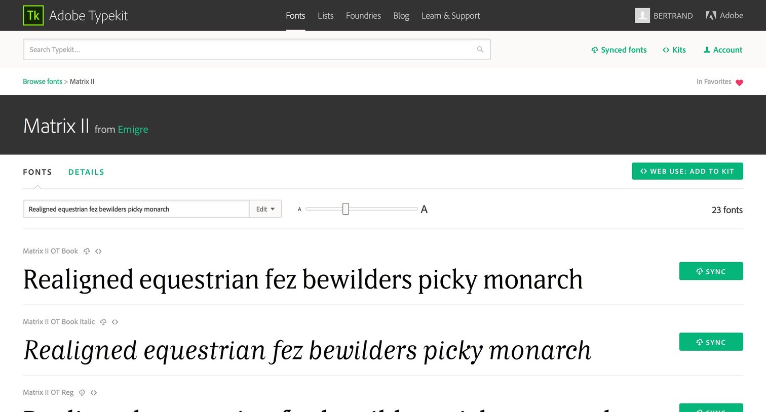 Typekit - Single screen
