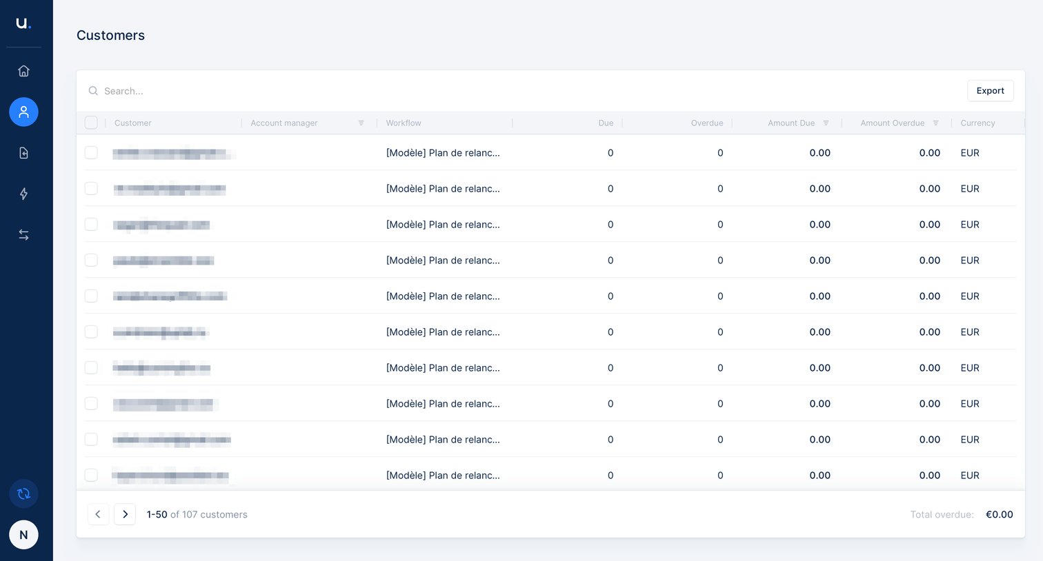 Upflow - Customer list screen