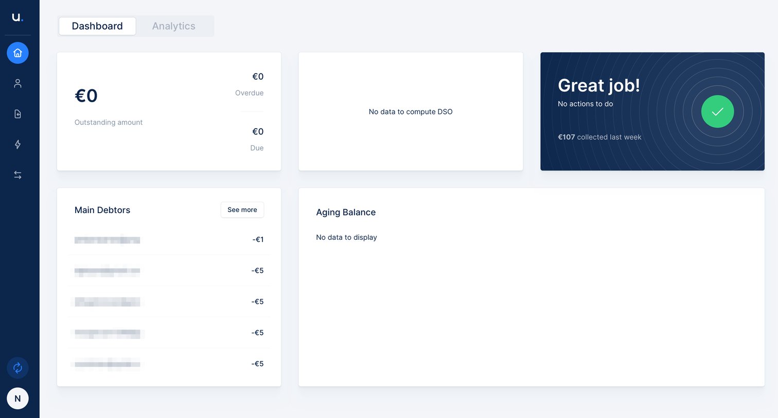 Upflow - Dashboard screen