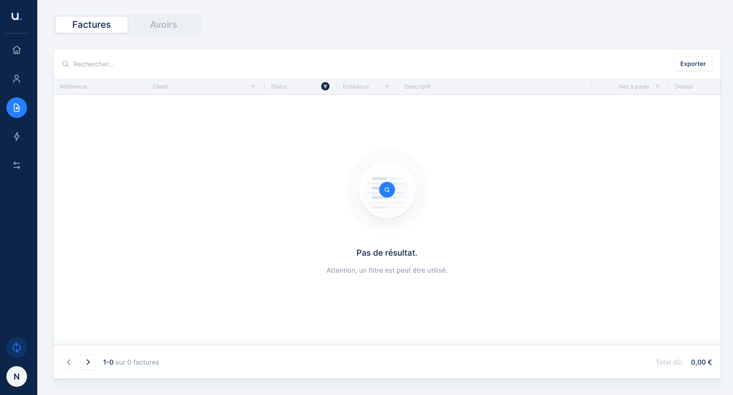 Upflow - Empty table screen