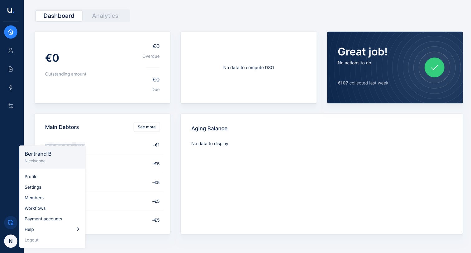 Upflow - Navigation menu screen