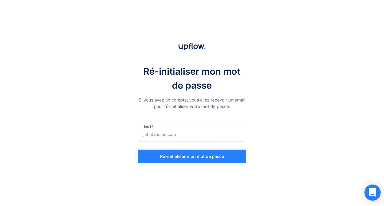 Upflow - Password reset screen