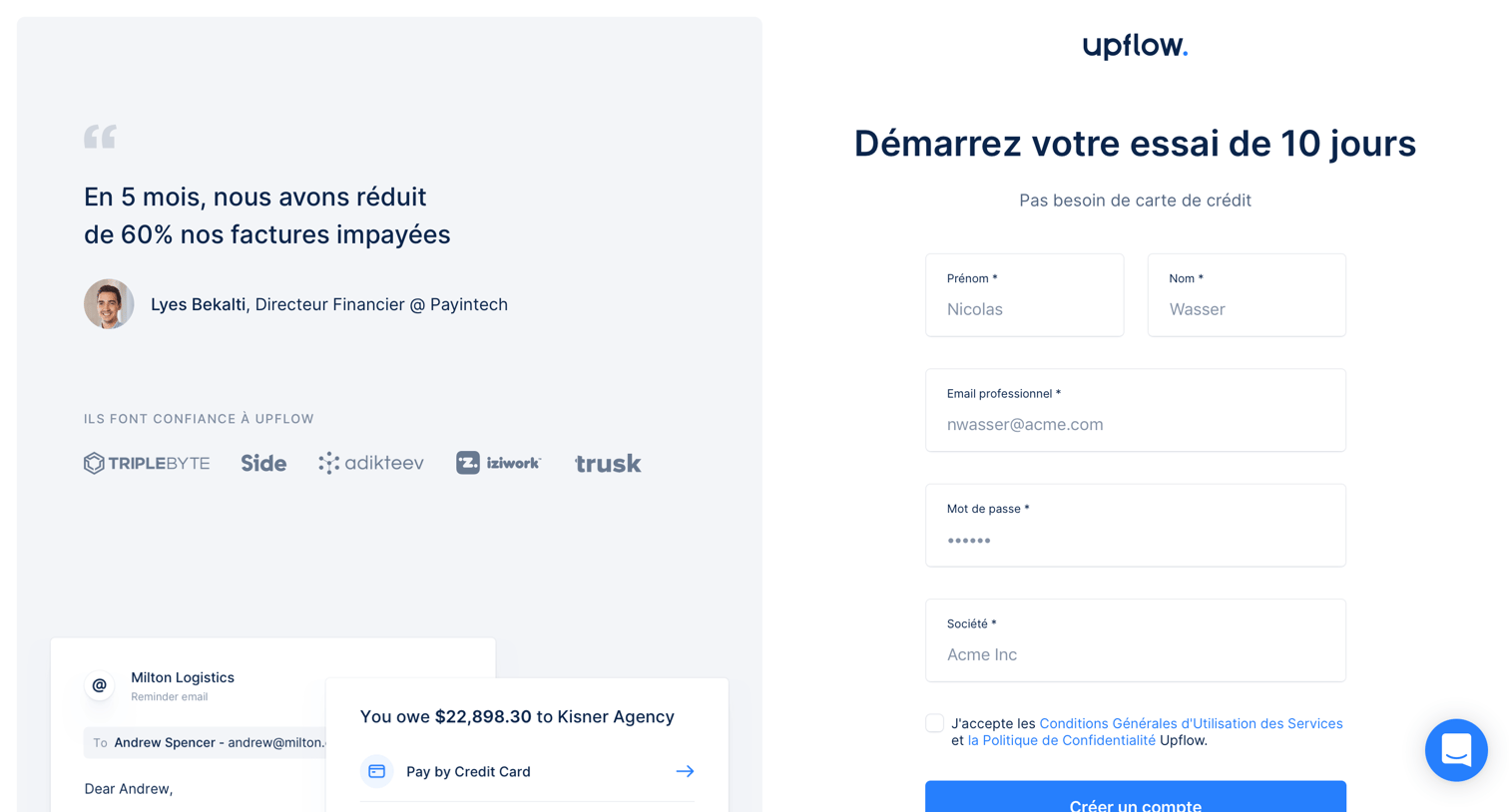 Upflow - Sign up with email screen
