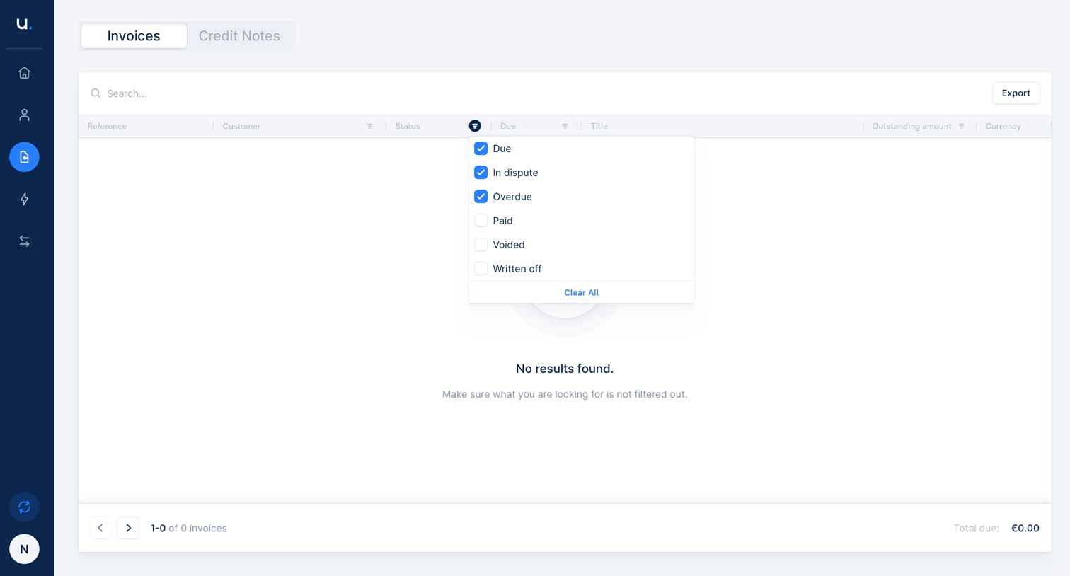 Upflow - Table filter screen