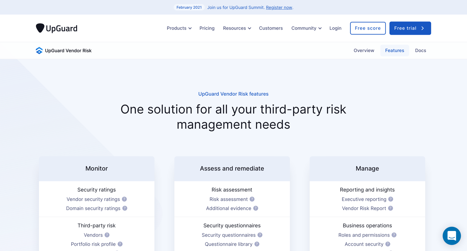 Upguard - UpGuard Vendor Risk Features | UpGuard screen