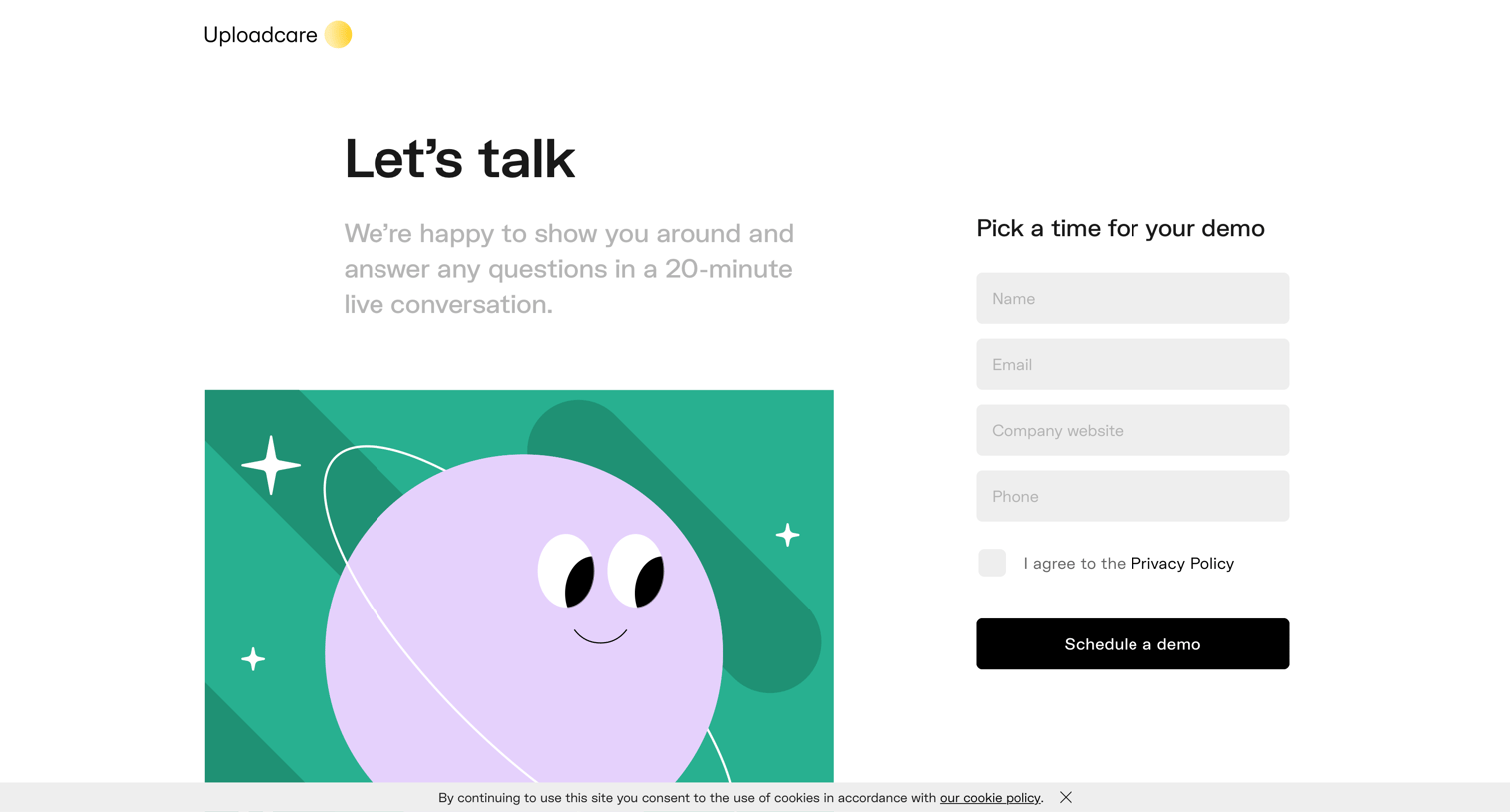 Uploadcare - Book a demo call | Uploadcare screen