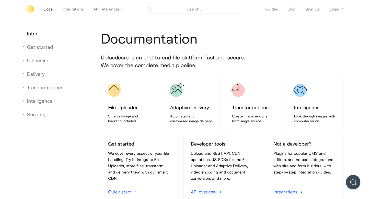 Uploadcare - Uploadcare documentation | Uploadcare Docs screen