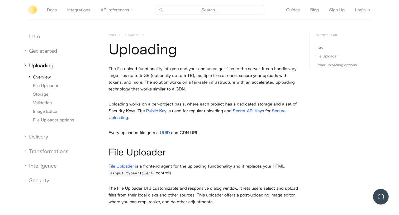 Uploadcare - Uploading with Uploadcare | Uploadcare Docs screen