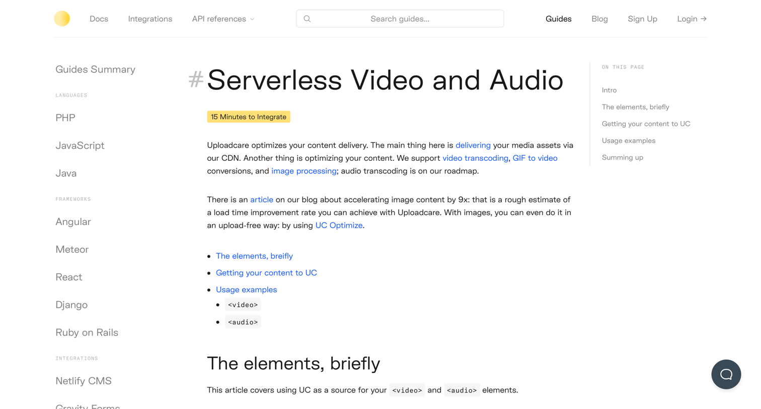 Uploadcare - Serverless Video and Audio | Uploadcare Docs screen