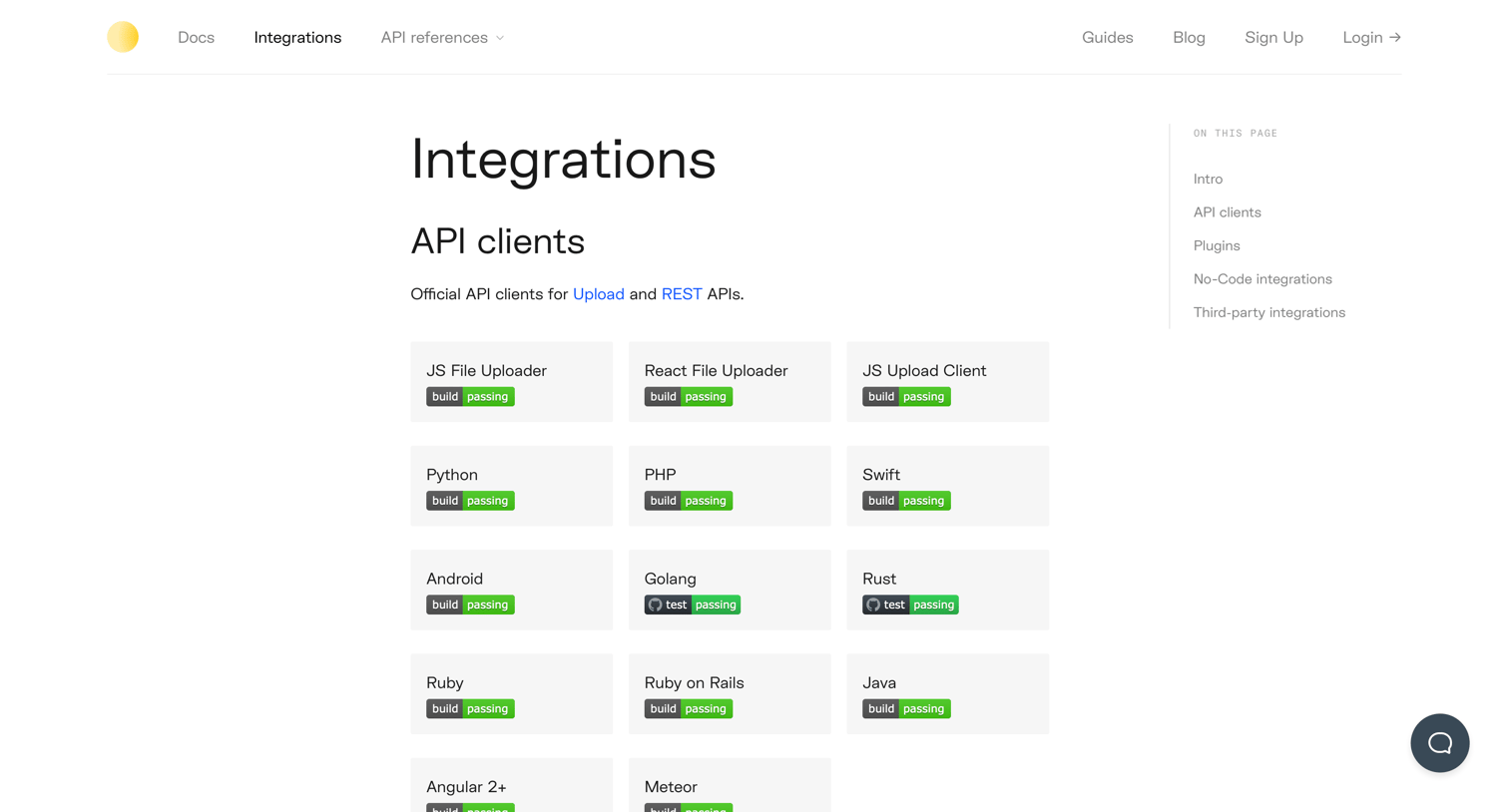 Uploadcare - Uploadcare API clients, plugins, and no-code integrations | Uploadcare Docs screen