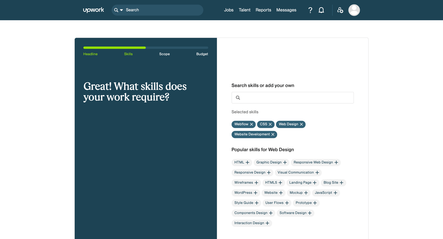 Upwork - Skills - Upwork screen
