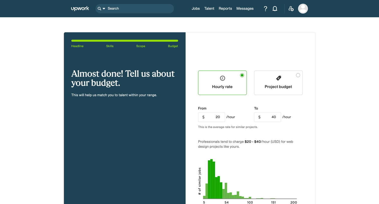 Upwork - Budget - Upwork screen